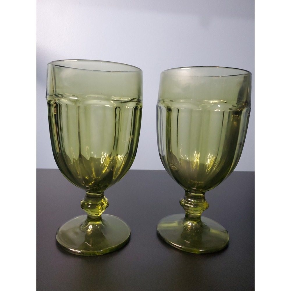 Set of 6 Vintage Libbey Duratuff Gibraltar Olive Green Ice Tea Water Goblets